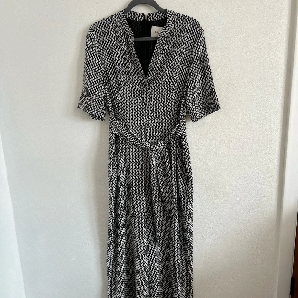 L.K.Bennet London Lorenna Silk Black / White Printed Jumpsuit Size 8